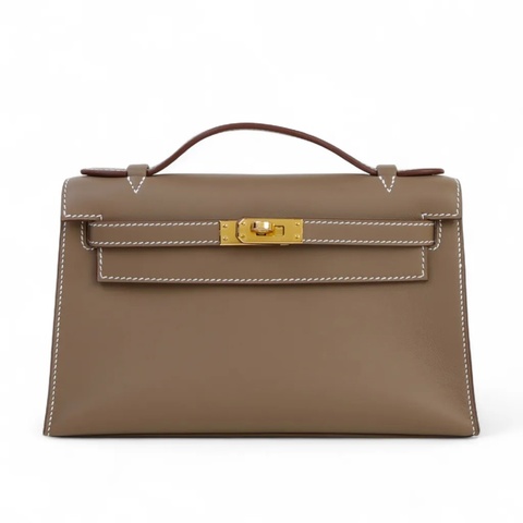Hermes mini kelly 1 Pochette 大象灰金扣 W