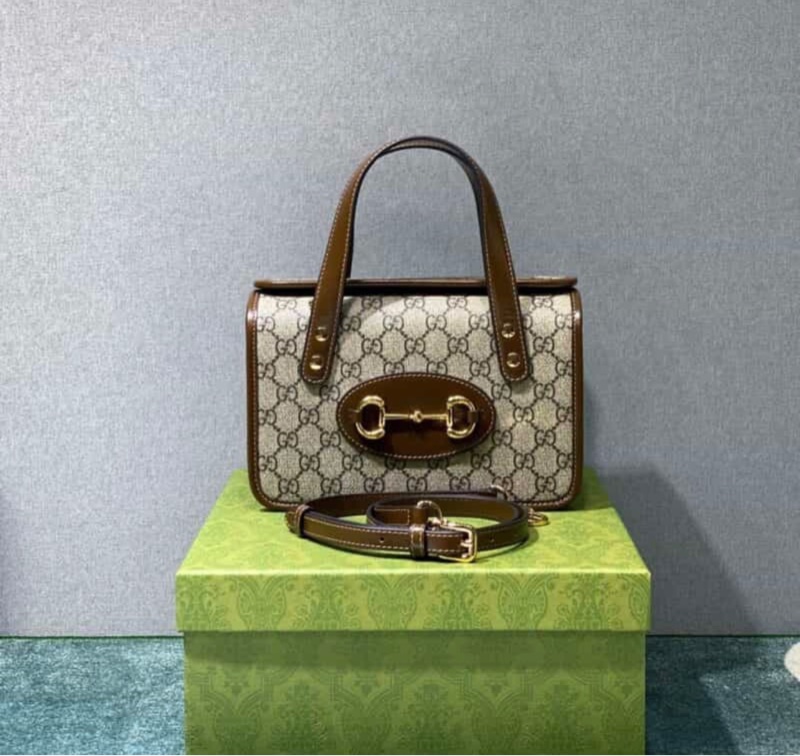 GUCCI古馳 Horsebit 1955 馬銜扣復古金扣老花Logo 迷你 女款-0