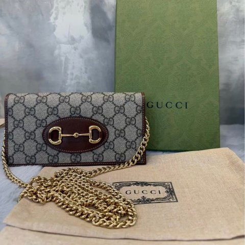 Gucci Horsebit 1955 復古金扣老花Logo 單肩斜挎包 鏈條可拆 女款