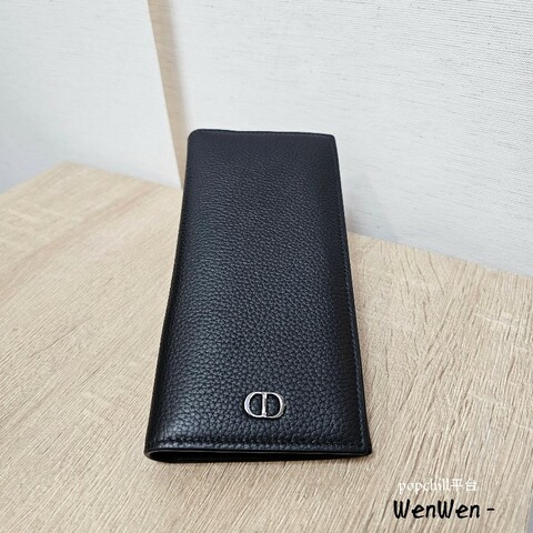 Dior黑牛皮烏金釦CD Icon直立對開長夾