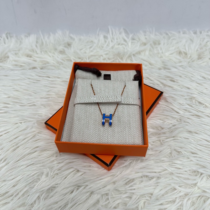 HERMES Pop H 皇家藍玫瑰金頸鏈 全套有盒-0