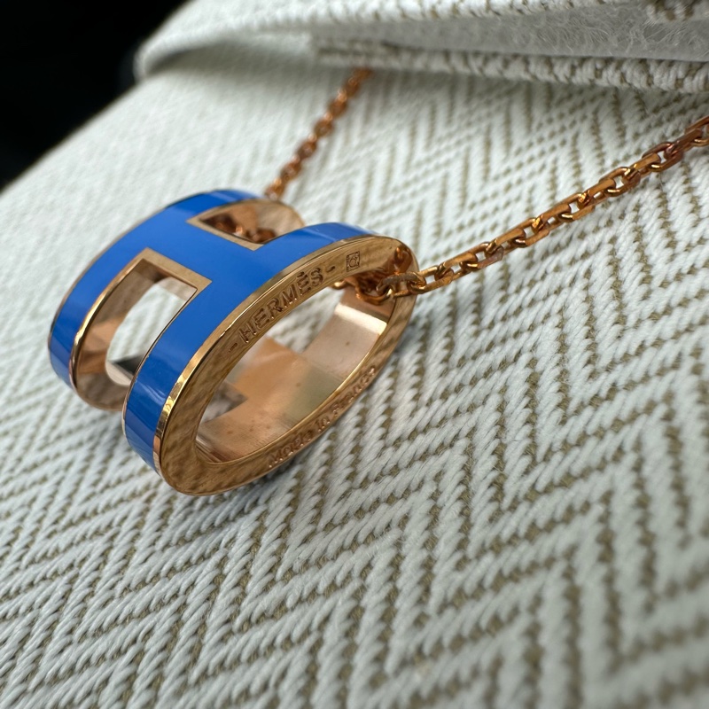 HERMES Pop H 皇家藍玫瑰金頸鏈 全套有盒-4