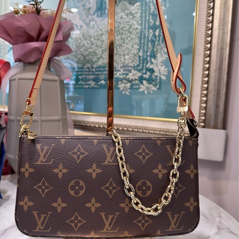 LV原花pocket accessories金釦肩背麻將包