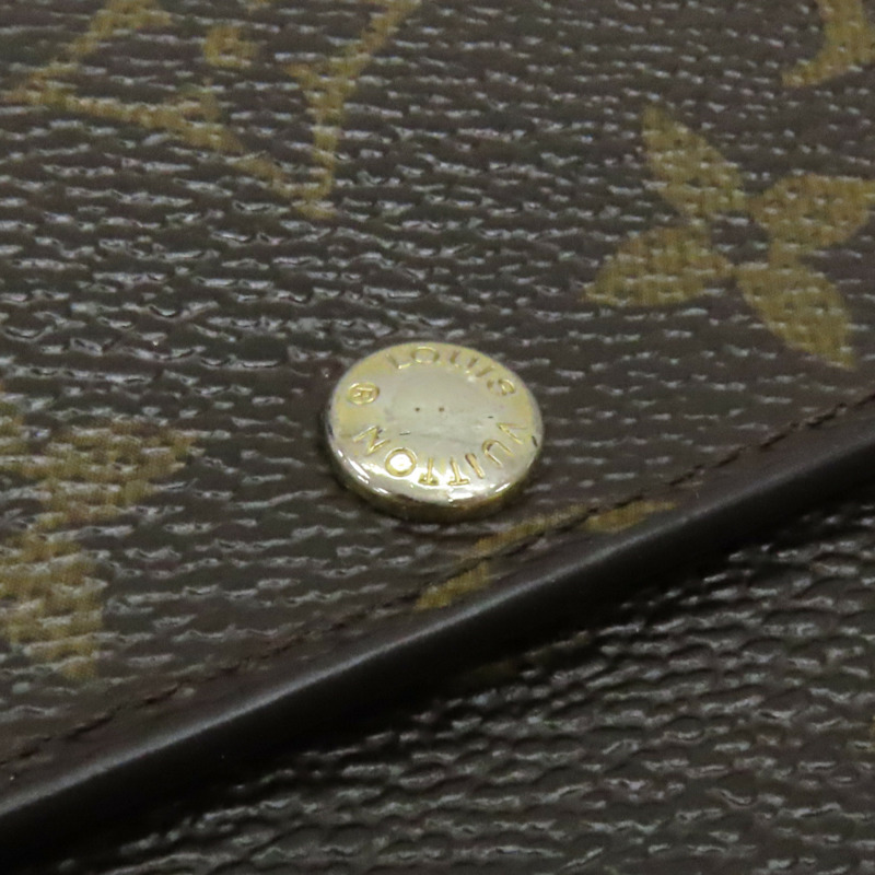 棕色 原花 帆布 扣式 長夾 M61734-15