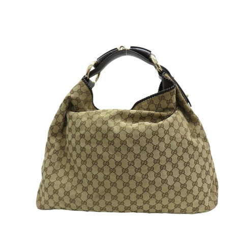 棕色 GG帆布 牛皮 Horsebit Large Hobo 肩背包 114900