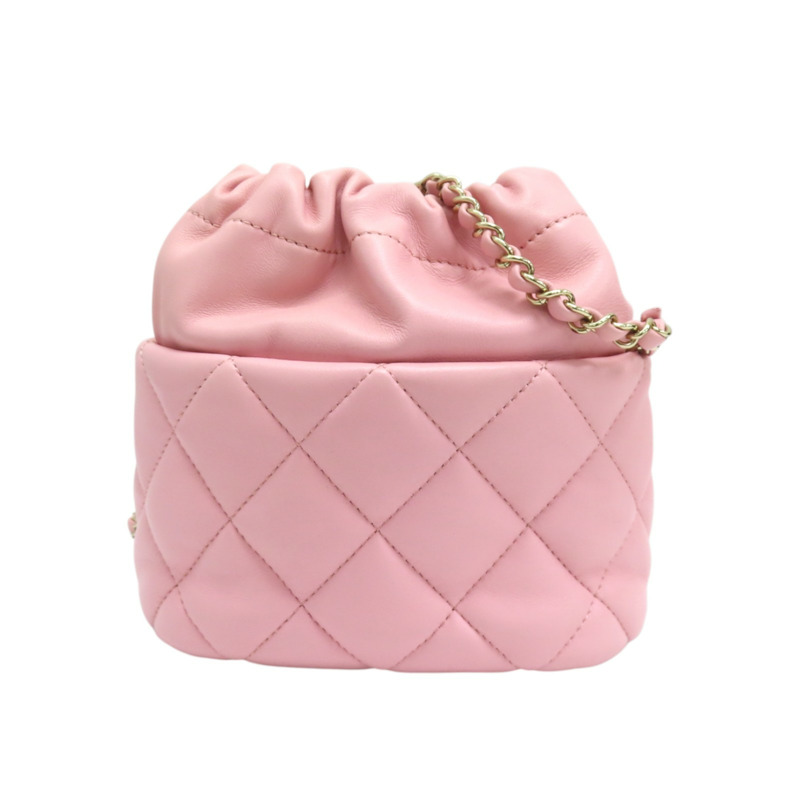 粉色 羊皮 鍊帶 水桶包 肩背包-1