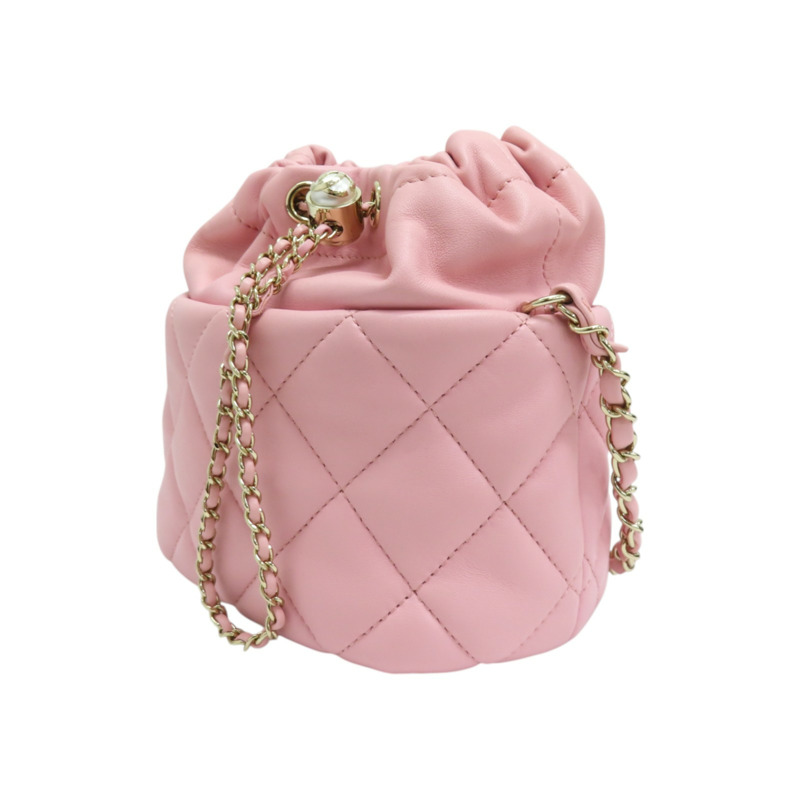 粉色 羊皮 鍊帶 水桶包 肩背包-2