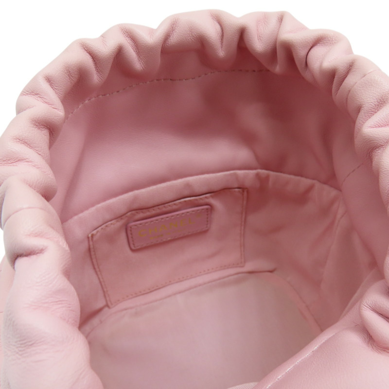 粉色 羊皮 鍊帶 水桶包 肩背包-4