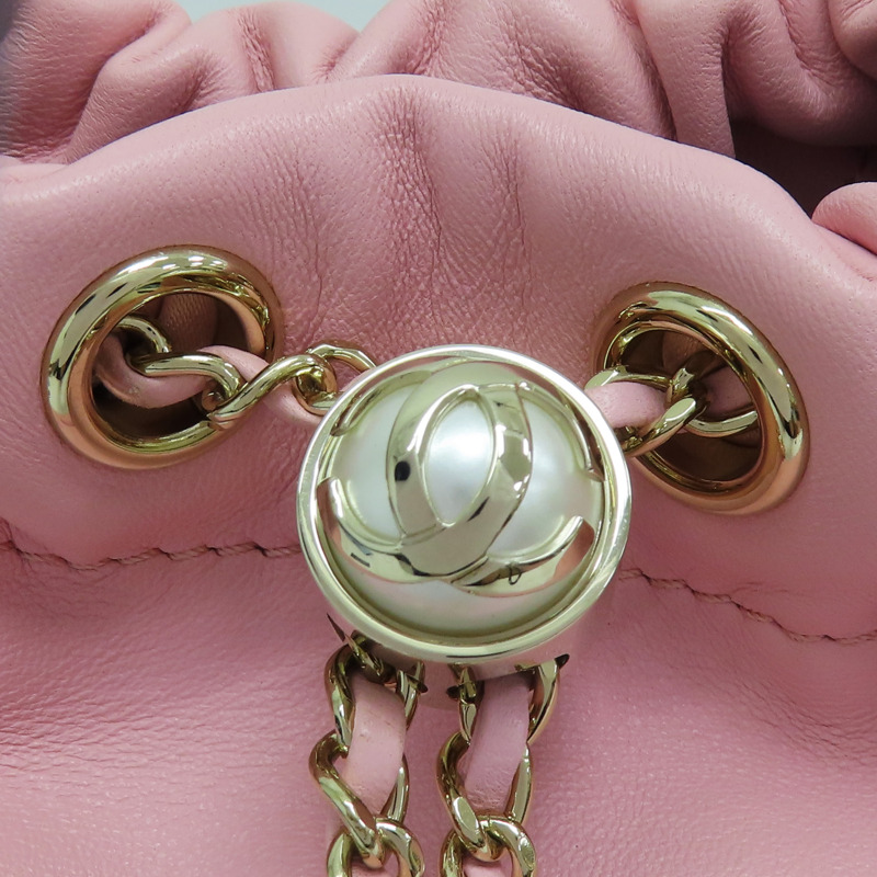 粉色 羊皮 鍊帶 水桶包 肩背包-7