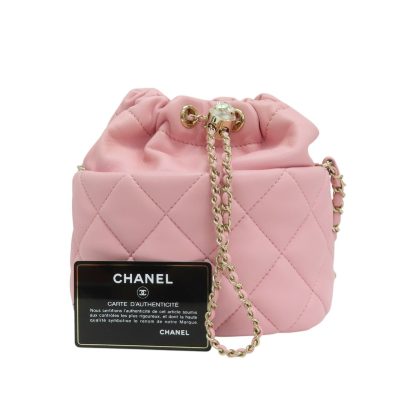 粉色 羊皮 鍊帶 水桶包 肩背包-10