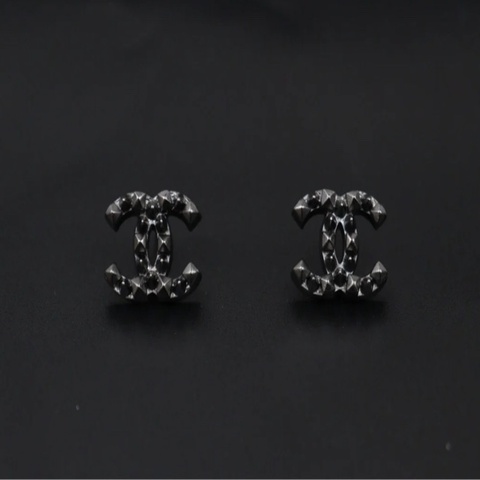 「JL精品代購」97新 Chanel 香奈兒黑鑽耳釘