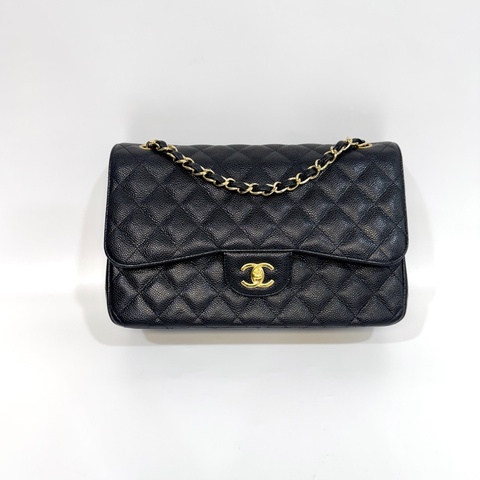 Chanel黑色金釦荔枝皮Jumbo coco30 A58600