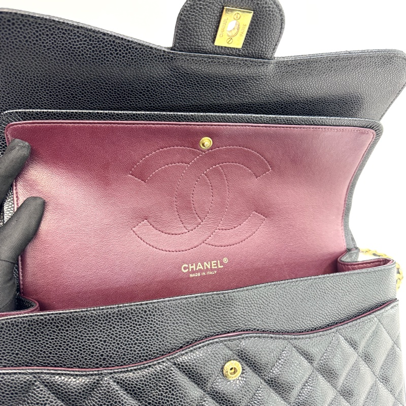 Chanel黑色金釦荔枝皮Jumbo coco30 A58600-6