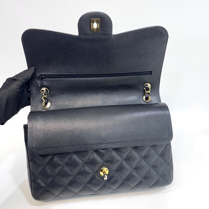 Chanel黑色金釦荔枝皮Jumbo coco30 A58600-8