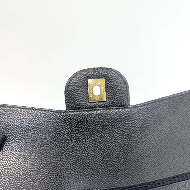Chanel黑色金釦荔枝皮Jumbo coco30 A58600-14