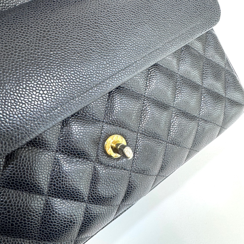 Chanel黑色金釦荔枝皮Jumbo coco30 A58600-15