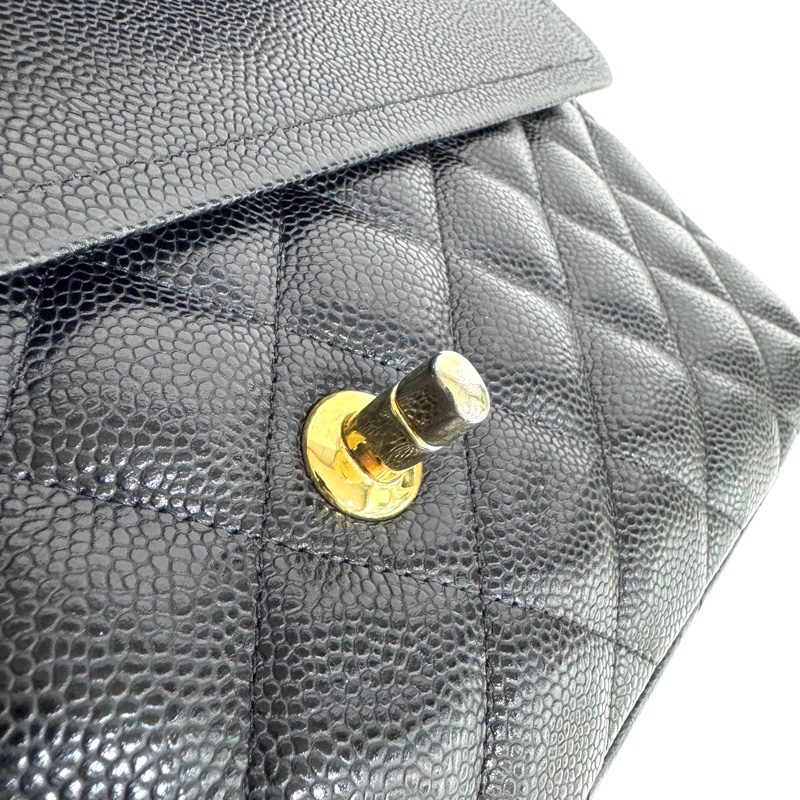 Chanel黑色金釦荔枝皮Jumbo coco30 A58600-16