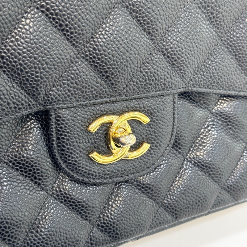 Chanel黑色金釦荔枝皮Jumbo coco30 A58600-17