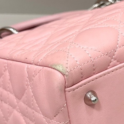Dior迪奧粉色五格戴妃包羊皮手提包肩背包-8