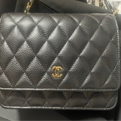 Chanel 香奈兒 經典woc發財包 黑金荔枝牛皮 晶片款