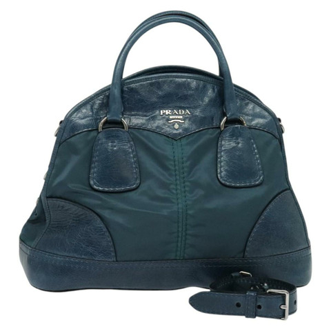 PRADA 手提包 尼龍皮革 藍色 銀色 正品 BA3485V