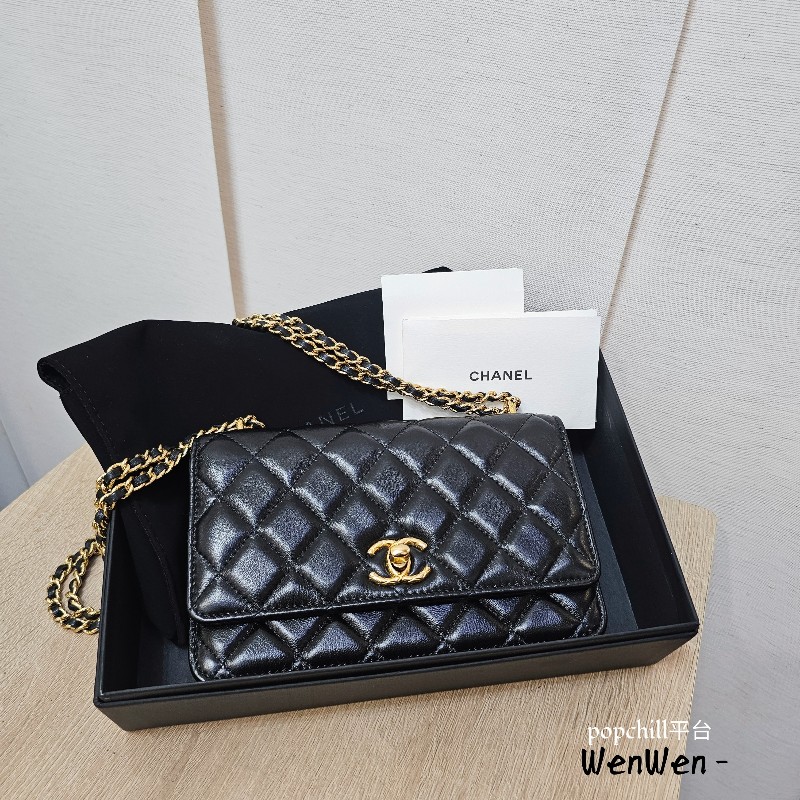 [限定甜出❣️] Chanel黑金菱格6卡肩斜背WOC-0