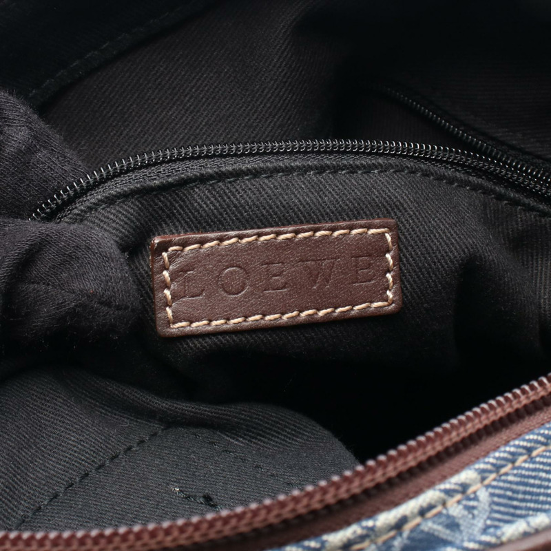 LOEWE anagram 手提包 牛仔皮革 海軍藍 棕色 二手 女士-3
