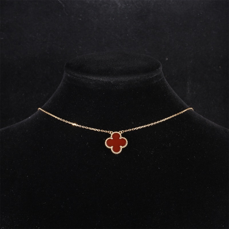 VAN CLEEF&ARPELS(梵克雅寶) Vintage Alhambra 中號單花項鏈 新扣 18K黃金/紅玉髓 項鏈 黃金-0