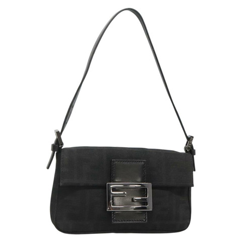 FENDI Zucca 帆布迷你 Mamma Baguette 手袋黑色正品 129109V