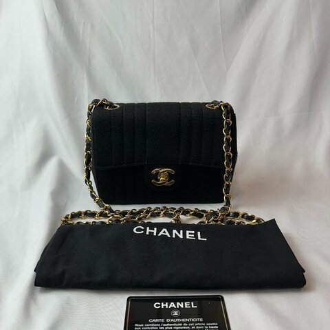 現貨 Chanel Vintage黑金布面方胖