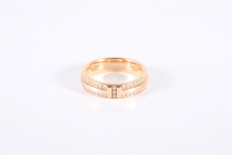 TIFFANY&CO(蒂芙尼) 18K玫瑰金 鑽石 玫瑰金 雙T 滿鑽 戒指 18K-3
