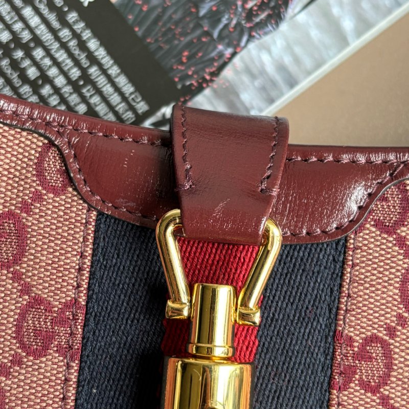 ::GUCCI:: 636706  Jackie 1961 酒紅色皮革拼接緹花布 賈姬包 肩背包 斜背包-3