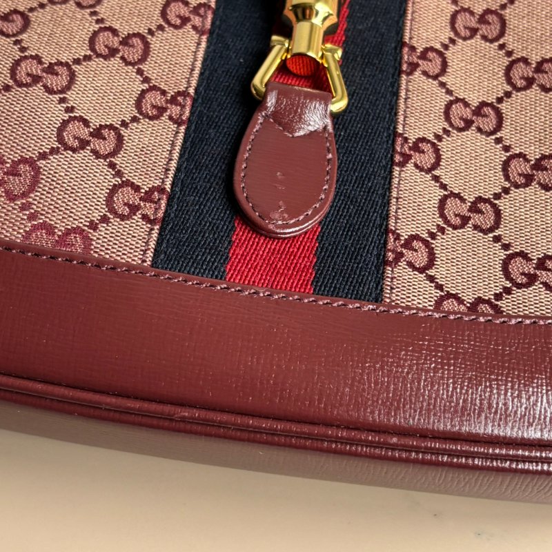 ::GUCCI:: 636706  Jackie 1961 酒紅色皮革拼接緹花布 賈姬包 肩背包 斜背包-5