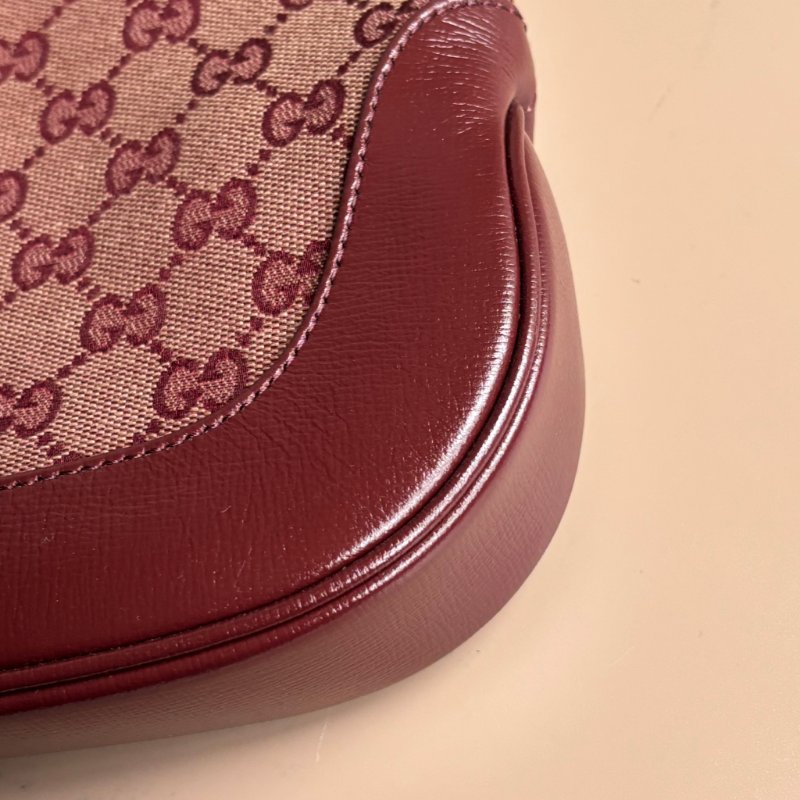 ::GUCCI:: 636706  Jackie 1961 酒紅色皮革拼接緹花布 賈姬包 肩背包 斜背包-6