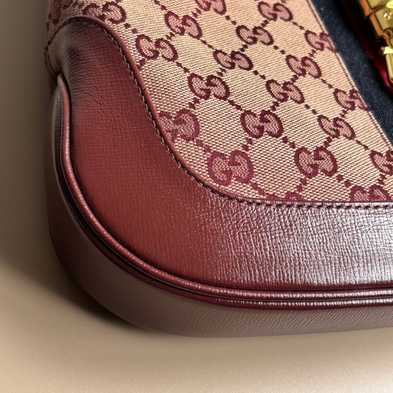 ::GUCCI:: 636706  Jackie 1961 酒紅色皮革拼接緹花布 賈姬包 肩背包 斜背包-7
