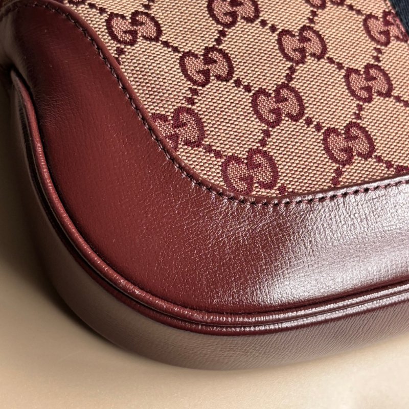 ::GUCCI:: 636706  Jackie 1961 酒紅色皮革拼接緹花布 賈姬包 肩背包 斜背包-9