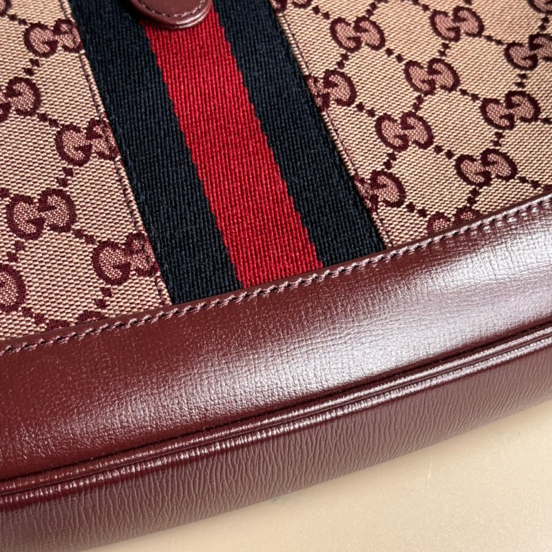 ::GUCCI:: 636706  Jackie 1961 酒紅色皮革拼接緹花布 賈姬包 肩背包 斜背包-10