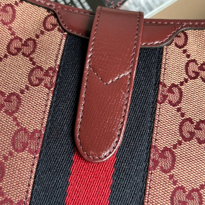 ::GUCCI:: 636706  Jackie 1961 酒紅色皮革拼接緹花布 賈姬包 肩背包 斜背包-11