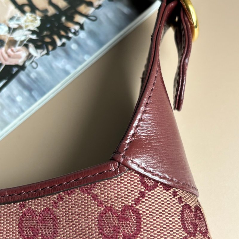 ::GUCCI:: 636706  Jackie 1961 酒紅色皮革拼接緹花布 賈姬包 肩背包 斜背包-12