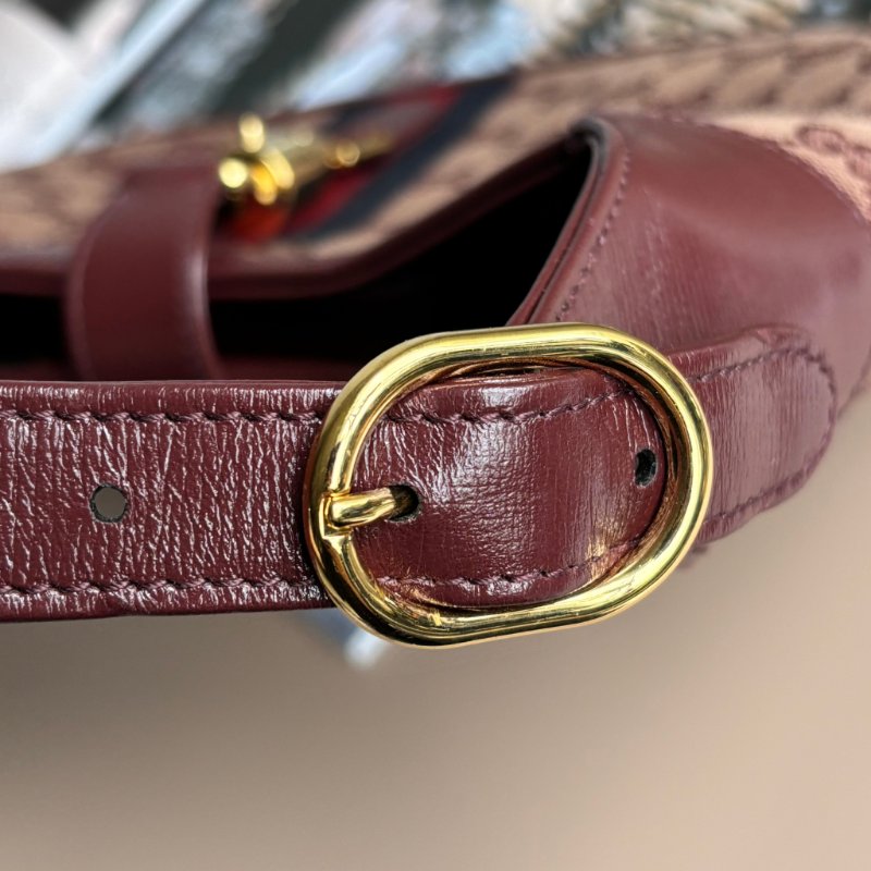 ::GUCCI:: 636706  Jackie 1961 酒紅色皮革拼接緹花布 賈姬包 肩背包 斜背包-14