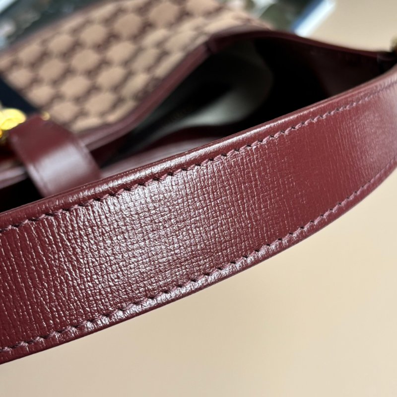 ::GUCCI:: 636706  Jackie 1961 酒紅色皮革拼接緹花布 賈姬包 肩背包 斜背包-17