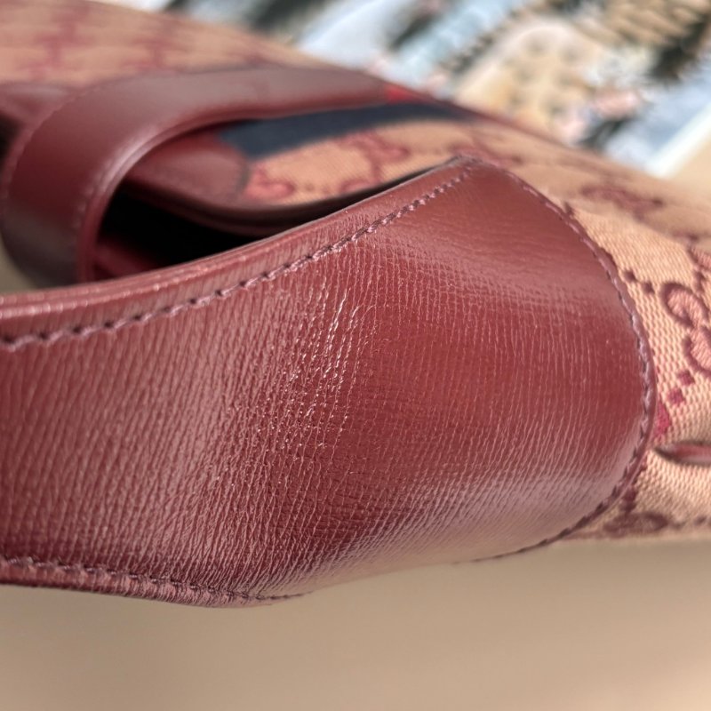 ::GUCCI:: 636706  Jackie 1961 酒紅色皮革拼接緹花布 賈姬包 肩背包 斜背包-18