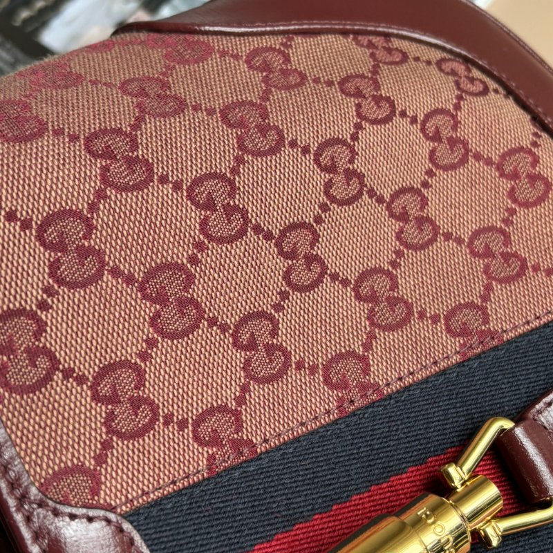 ::GUCCI:: 636706  Jackie 1961 酒紅色皮革拼接緹花布 賈姬包 肩背包 斜背包-23