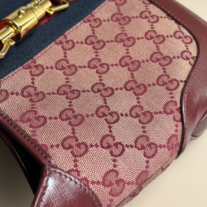 ::GUCCI:: 636706  Jackie 1961 酒紅色皮革拼接緹花布 賈姬包 肩背包 斜背包-25