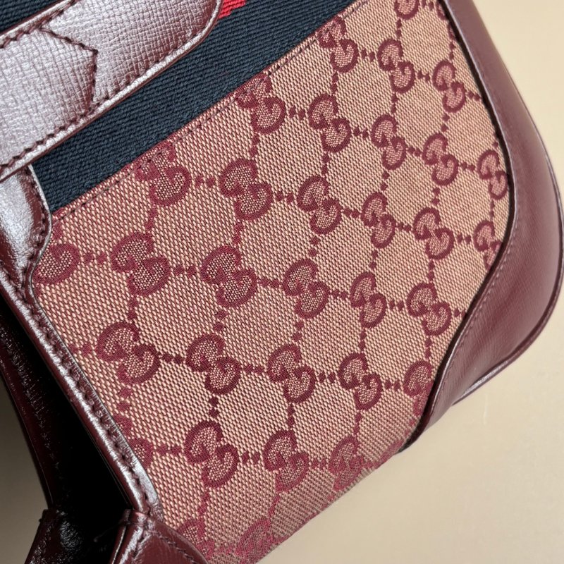 ::GUCCI:: 636706  Jackie 1961 酒紅色皮革拼接緹花布 賈姬包 肩背包 斜背包-27