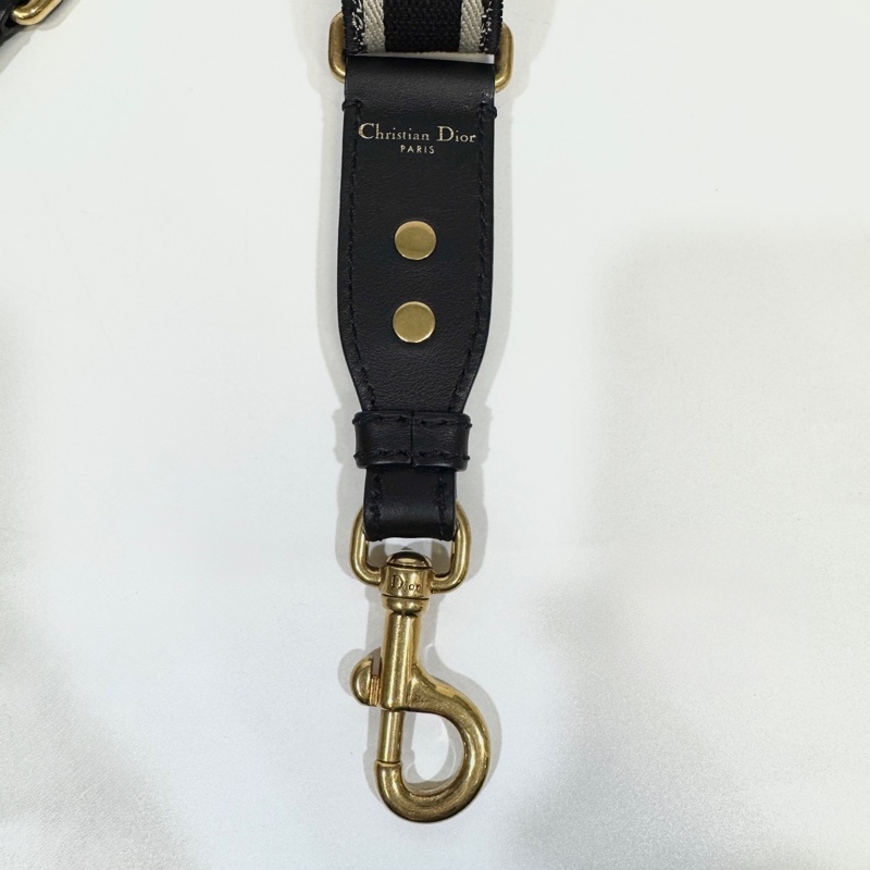Dior藍緹花刺繡logo霧金釦可調式細版背帶S8553-5