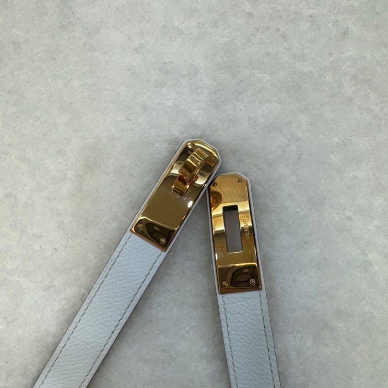 HERMES白色玫瑰金釦Epsom皮Kelly皮帶-17