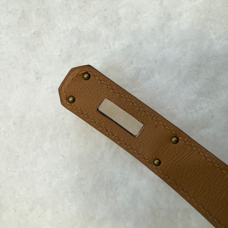 HERMES白色玫瑰金釦Epsom皮Kelly皮帶-18