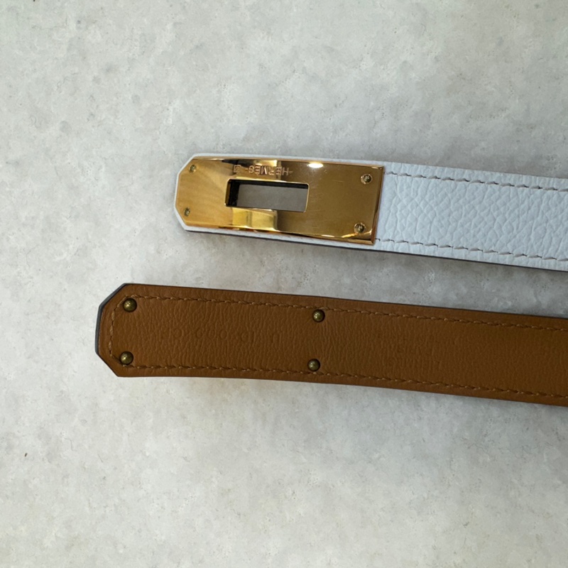 HERMES白色玫瑰金釦Epsom皮Kelly皮帶-19