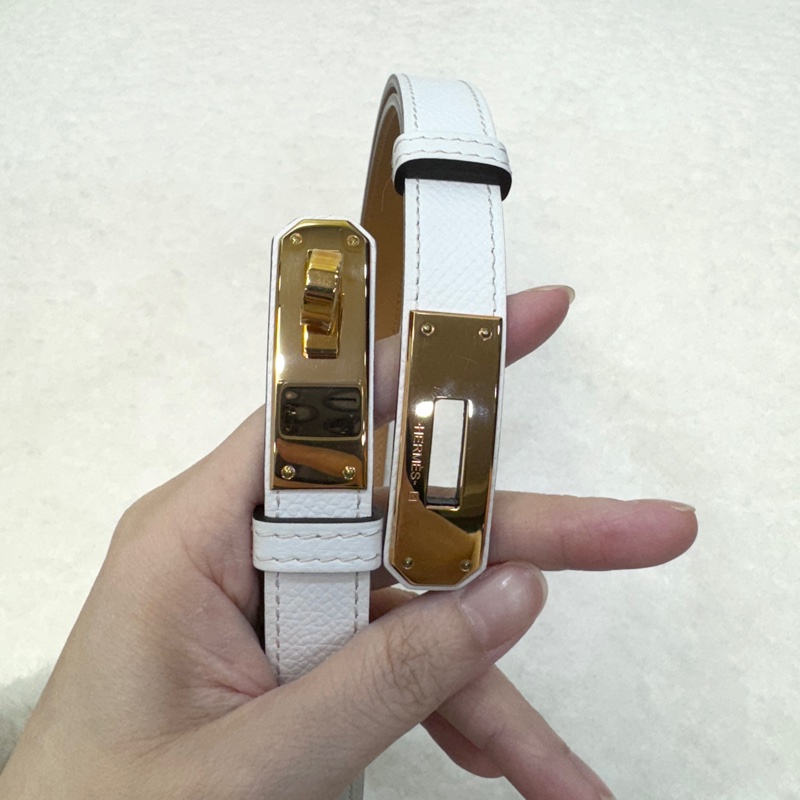 HERMES白色玫瑰金釦Epsom皮Kelly皮帶-5